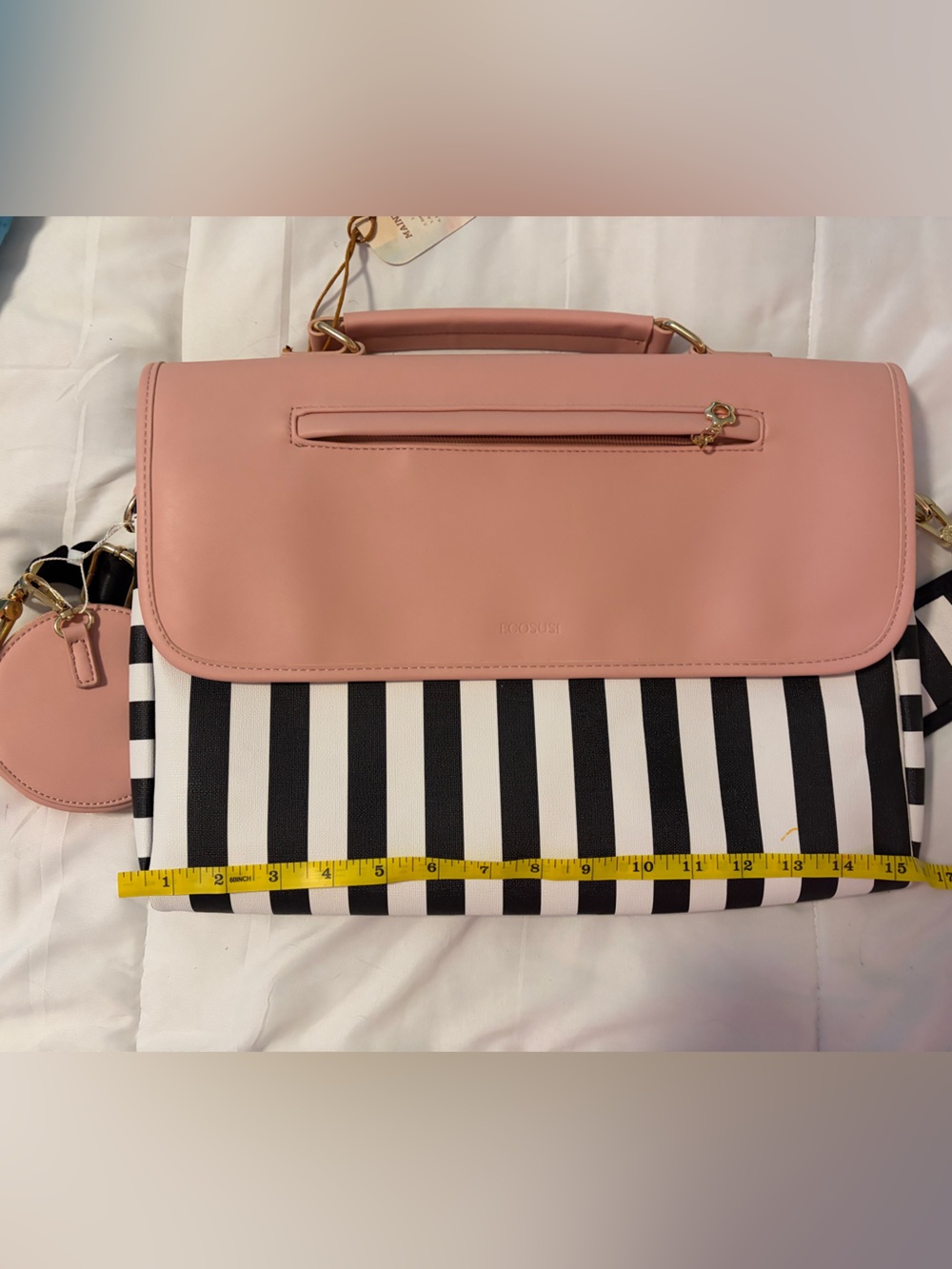 Super cute Pink, Black and White Striped Laptop Bag